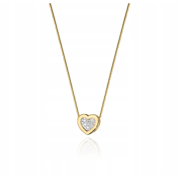 Złoty 585 Naszyjnik Celebrytka Serduszko Brylanty
