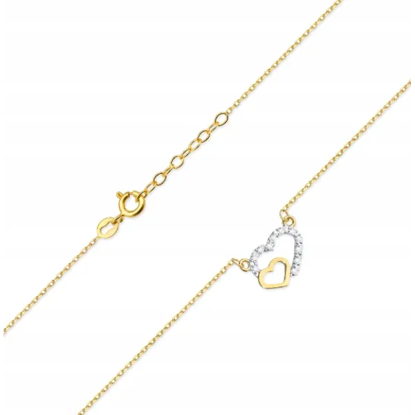 Naszyjnik Celebrytka Dwa Serca Diamenty Próba 585
