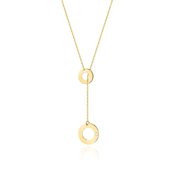 Złoty 14K Naszyjnik Celebrytka Dwa Kółka Brylant