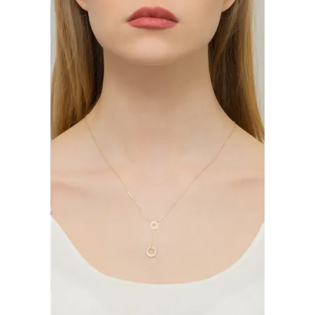 Złoty 14K Naszyjnik Celebrytka Dwa Kółka Brylant