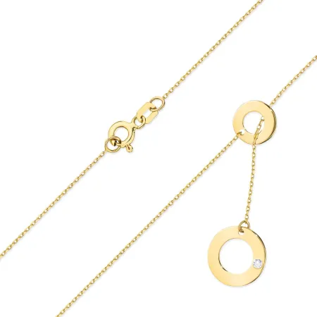 Złoty 14K Naszyjnik Celebrytka Dwa Kółka Brylant
