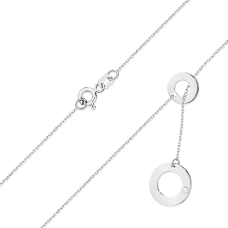 Złoty 14K Naszyjnik Celebrytka Dwa Kółka Brylant