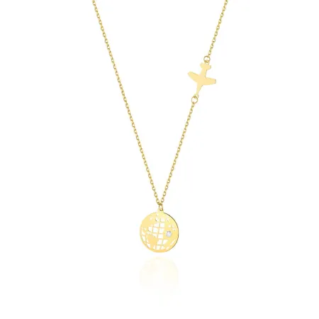 Złota Celebrytka 585 Kula Ziemska Samolot Brylant