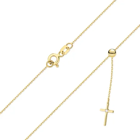 Złoty Naszyjnik z Krzyżykiem i Brylantem Próba 585