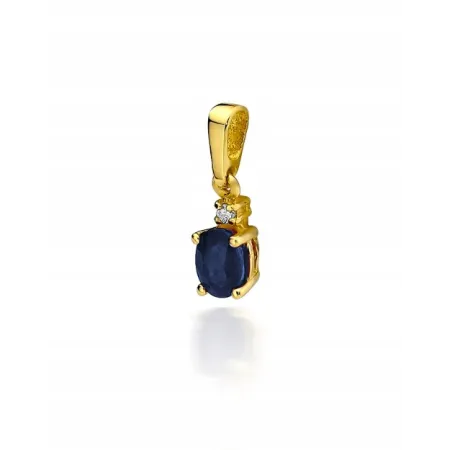 ZŁOTA 585 ZAWIESZKA Z SZAFIREM I DIAMENTEM