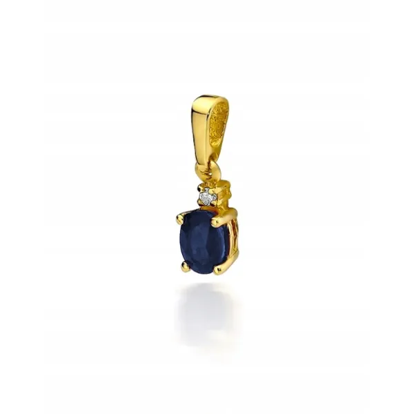 ZŁOTA 585 ZAWIESZKA Z SZAFIREM I DIAMENTEM