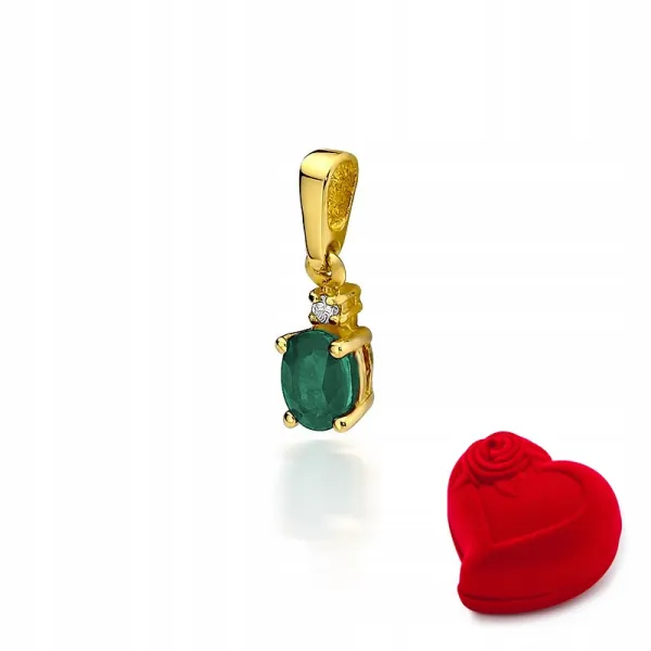 ZŁOTA ZAWIESZKA SZMARAGD i BRYLANT PRÓBA 585