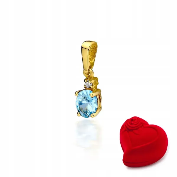 ZŁOTA 585 ZAWIESZKA TOPAZ i BRYLANT PREZENT
