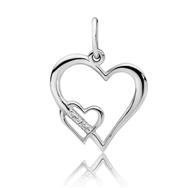 ZAWIESZKA DWA SERCA 585 DIAMENTY BIAŁE ZŁOTO