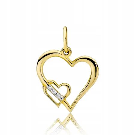 ZAWIESZKA DWA SERCA 585 DIAMENTY BIAŁE ZŁOTO