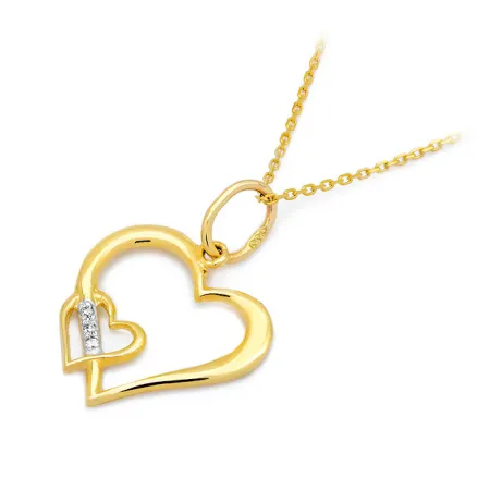 ZAWIESZKA DWA SERCA 585 DIAMENTY BIAŁE ZŁOTO