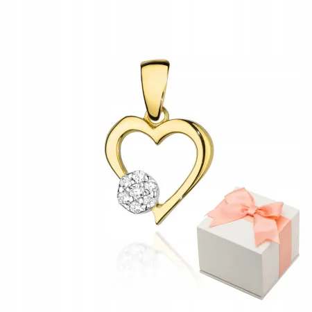ZAWIESZKA SERCE DIAMENTY PRÓBA 585 BIAŁE ZŁOTO
