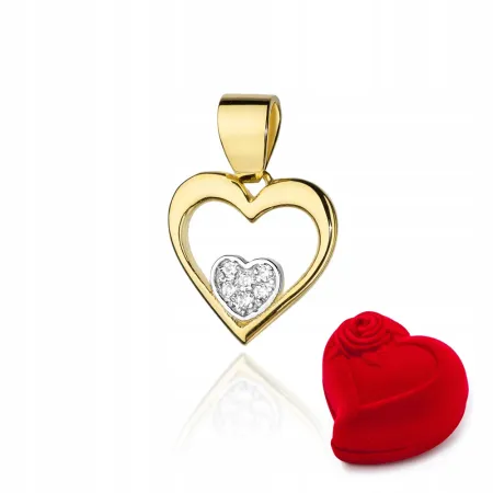 ZŁOTA 14K ZAWIESZKA SERCE DIAMENTY PREZENT