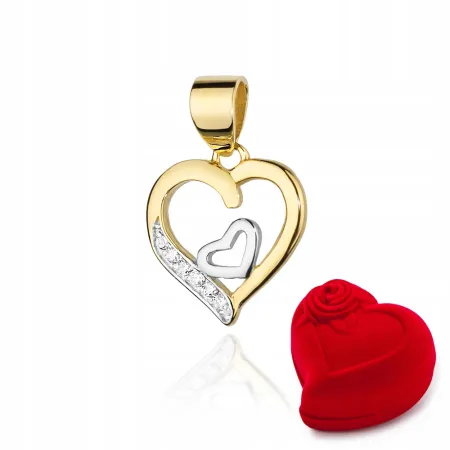 ZŁOTA 585 ZAWIESZKA DWA SERCA Z DIAMENTAMI