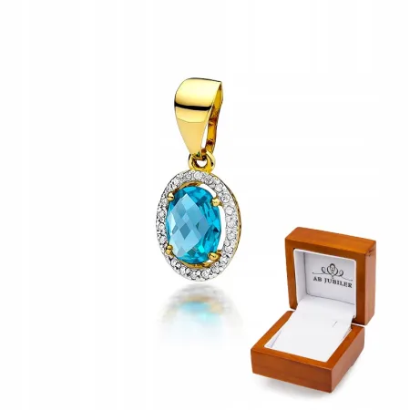 ZŁOTA ELEGANCKA 585 ZAWIESZKA TOPAZ I BRYLANTY