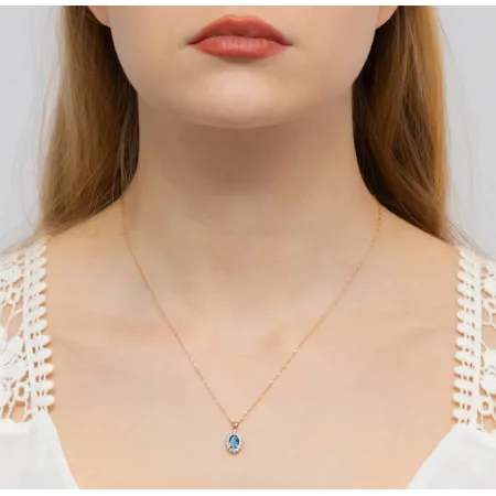 Zawieszka Topaz London Blue Brylanty Różowe Złoto