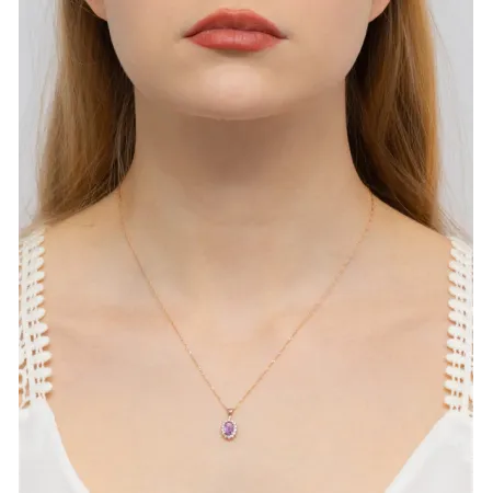 Zawieszka Ametyst Brylanty Różowe Złoto Próba 585