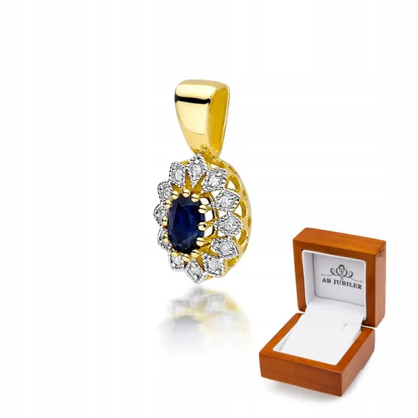 ZŁOTA 585 ZAWIESZKA Z SZAFIREM I BRYLANTAMI