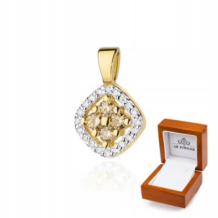 Złota 585 Zawieszka Brązowe Brylanty na Prezent