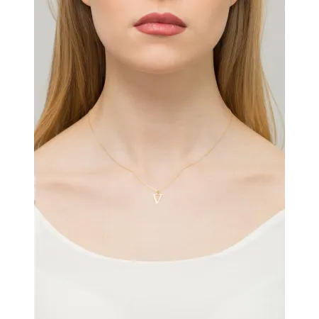 Złota 585 Zawieszka Mała Litera V z Brylantem