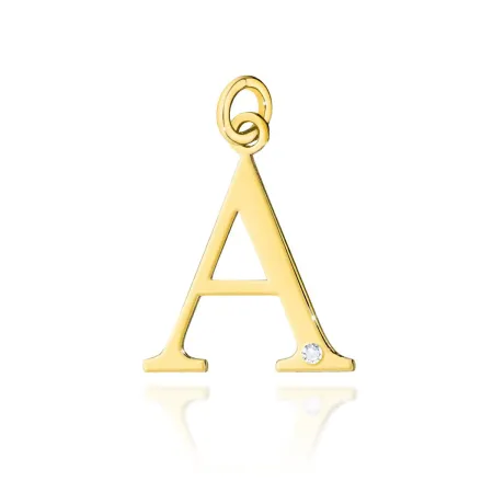 Złota 585 Zawieszka Litera A z Brylantem