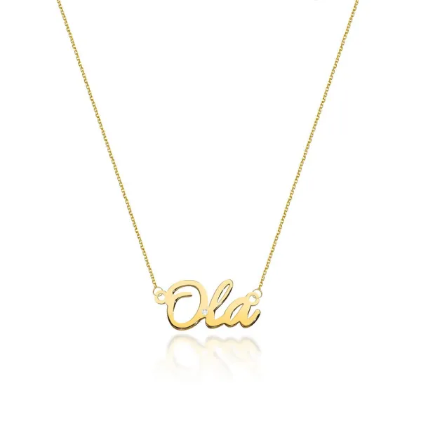 Złoty Naszyjnik 585 Celebrytka Imię Ola Brylant