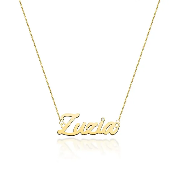 Złoty Naszyjnik 585 Celebrytka Imię Zuzia Brylant