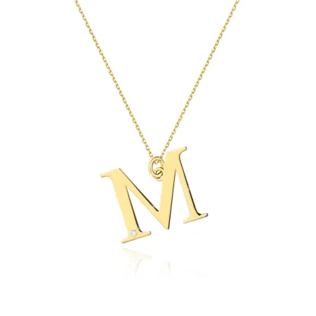 Złoty pr 585 Łańcuszek z Dużą Literką M Brylant