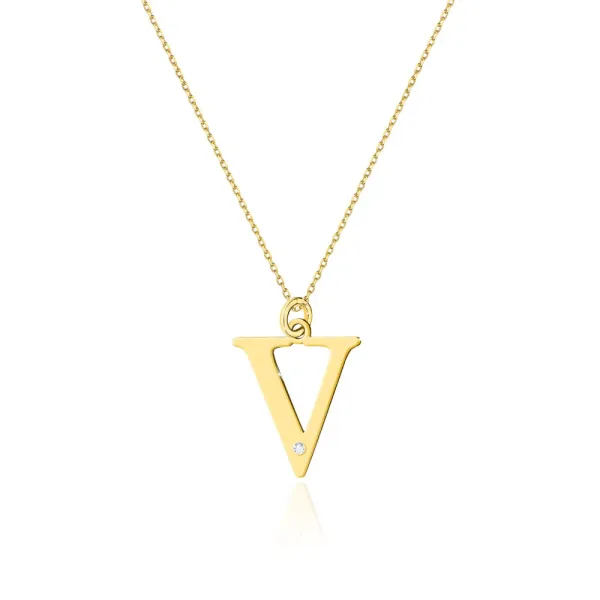 Złoty 585 Łańcuszek z Dużą Literką V Brylant
