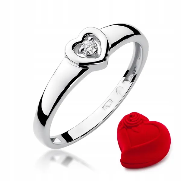 Złoty Zaręczynowy Pierścionek 585 Brylant Serce