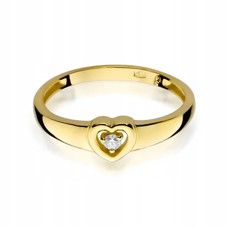 Złoty Zaręczynowy Pierścionek 585 Brylant Serce