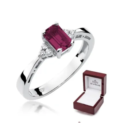 Pierścionek Złoty Rubin Diamenty BIAŁE ZŁOTO 585