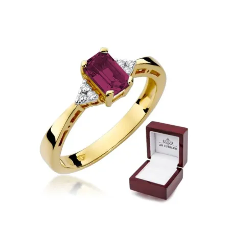 Złoty Pierścionek Zaręczynowy 585 Rubin Diamenty