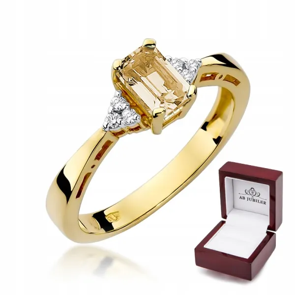 Zaręczynowy Pierścionek 585 Diamenty Cytryn 0,60ct