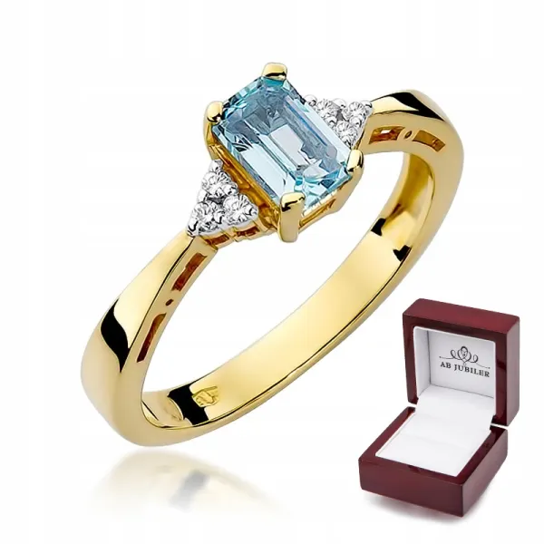 Pierścionek Złoty 585 Topazem i Diamenty Grawer