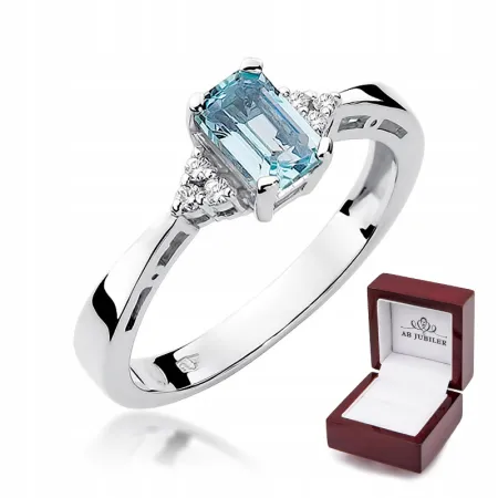 Pierścionek Zaręczynowy Białe Złoto Topaz Diamenty