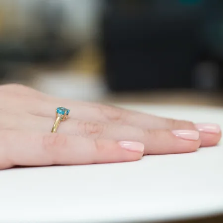 Złoty 585 Pierścionek Zaręczynowy Topaz Diamenty