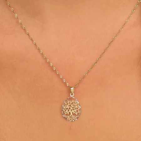 Złota Zawieszka Drzewko Szczęścia Owalne Diament