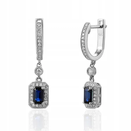 KOLCZYKI SZAFIR DIAMENTY BIAŁE ZŁOTO PRÓBA 585