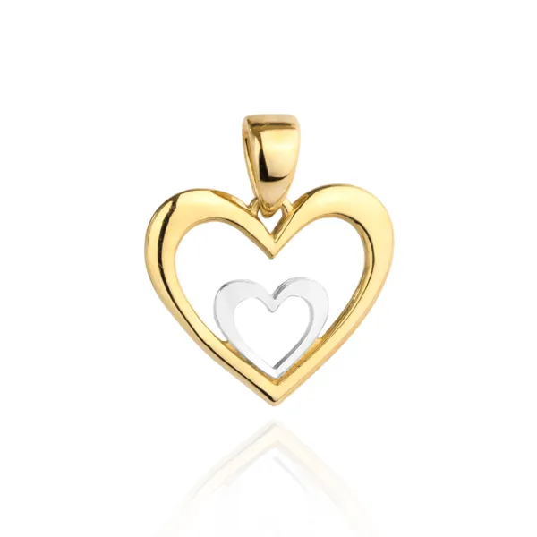 Złota Zawieszka 585 Serce w Sercu Białe Złoto  