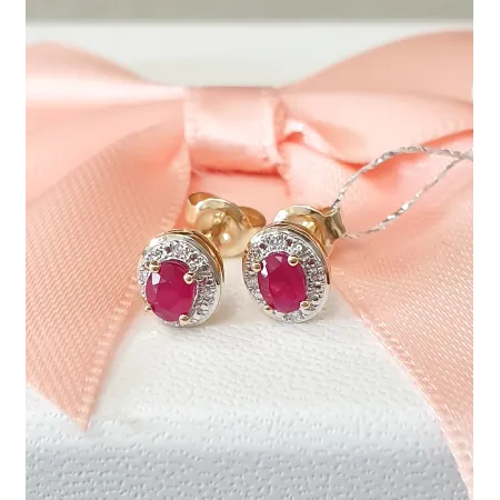 ZŁOTE KOLCZYKI RUBIN DIAMENTY PRÓBA 585 SZTYFT