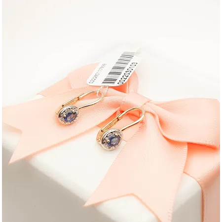 ZŁOTE 585 KOLCZYKI SZAFIR I DIAMENTY PATENTKA