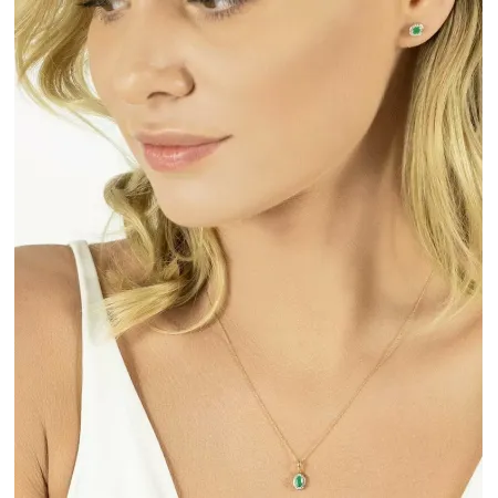 Złota 585 Zawieszka Szmaragd i Diamenty