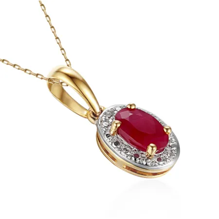 Złota 585 Zawieszka Rubin i Diamenty na Prezent