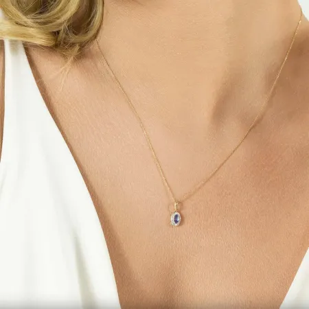 Złota 585 Zawieszka z Tanzanitem i Diamentami 