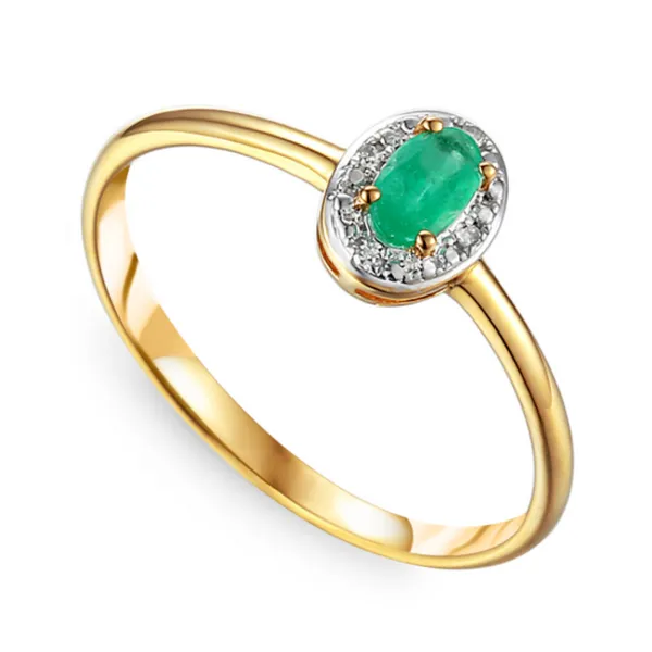 Złoty Pierścionek Szmaragd Diamenty Próba 585