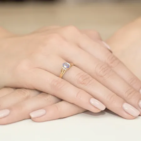 Pierścionek Tanzanit Brylanty Białe Złoto Grawer