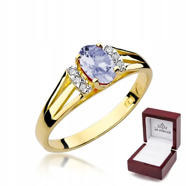 Złoty Pierścionek 585 Zaręczynowy Tanzanit Brylant