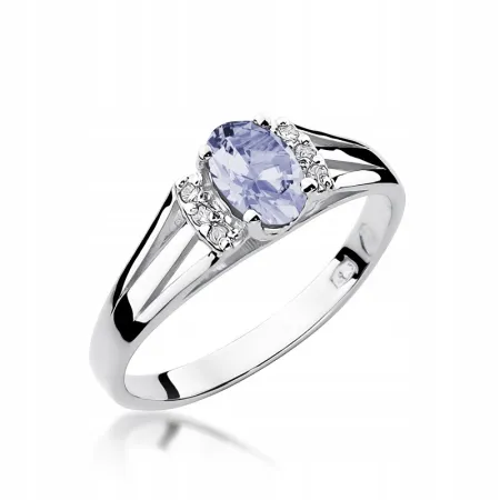 Złoty Pierścionek 585 Zaręczynowy Tanzanit Brylant