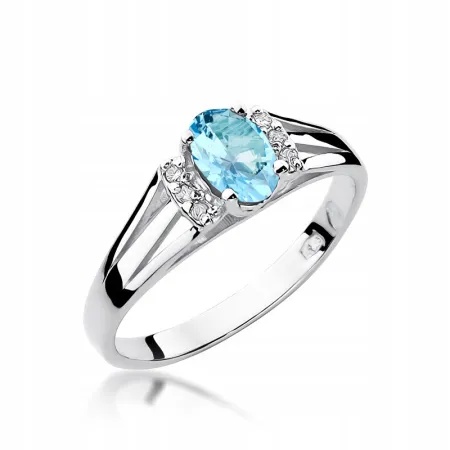 Złoty 14K Pierścionek Topaz i Brylanty Grawer